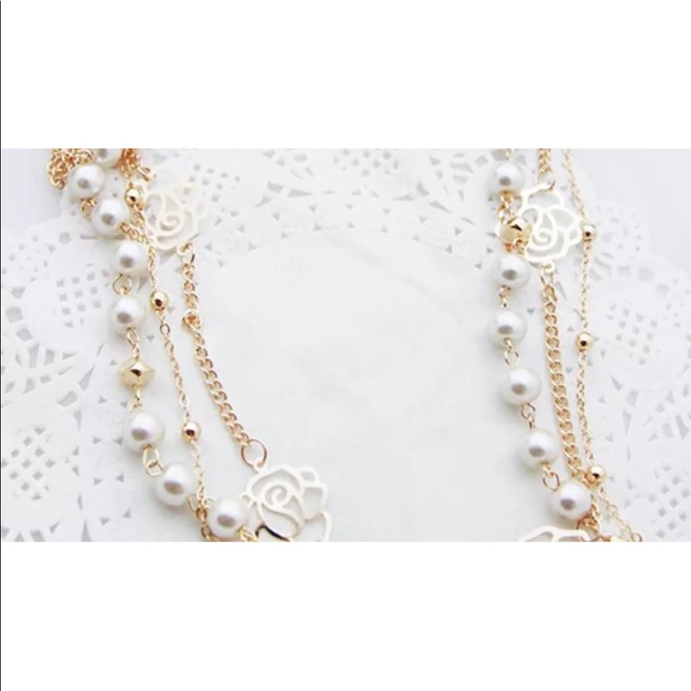 Multi layer Gold-tone Pearl Layered Necklace - Picture 5 of 8